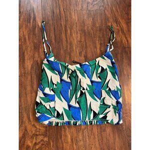 NWOT Zara Womens XS Multicolor Abstract Print Smocked Crop Top Adjustable Straps